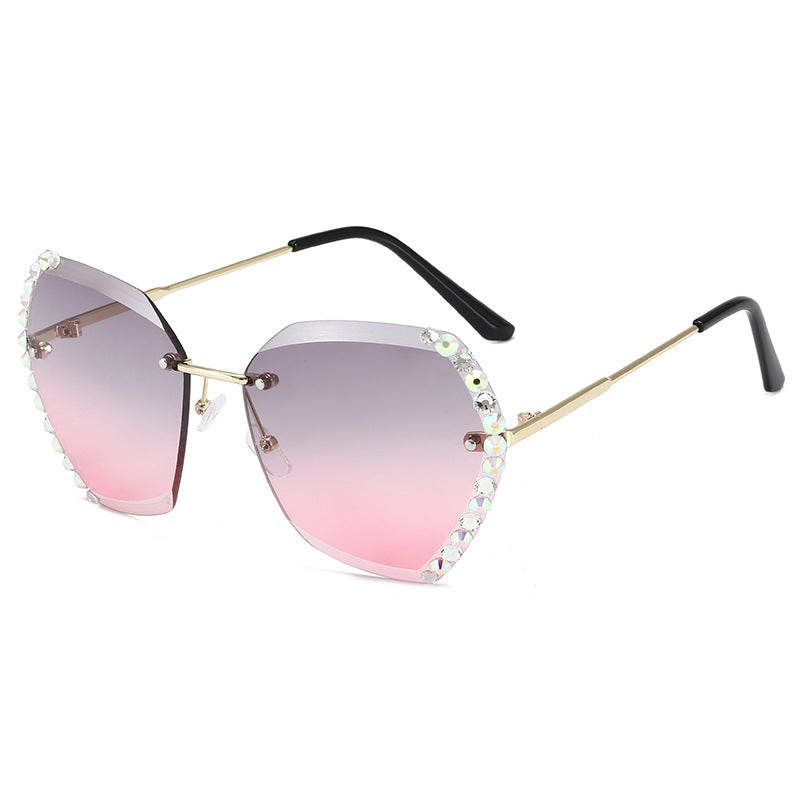 Sunglasses Female Korean Fashion Rimless Crystal Cut-edge Sunglasses