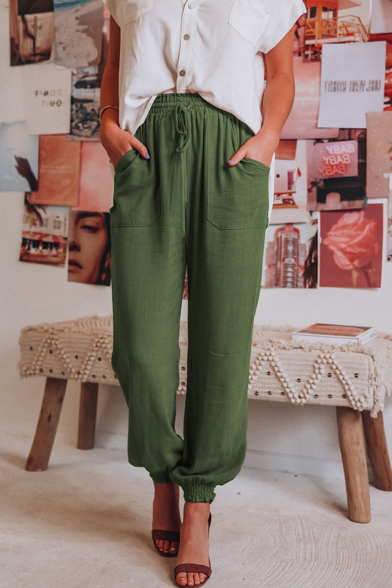 Lantern Pants Solid Cotton Linen Pants