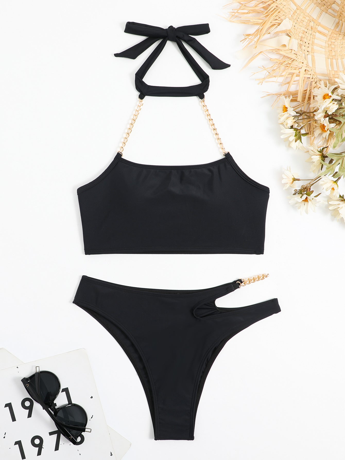 Suspended Neck Tie Up Split Swimsuit