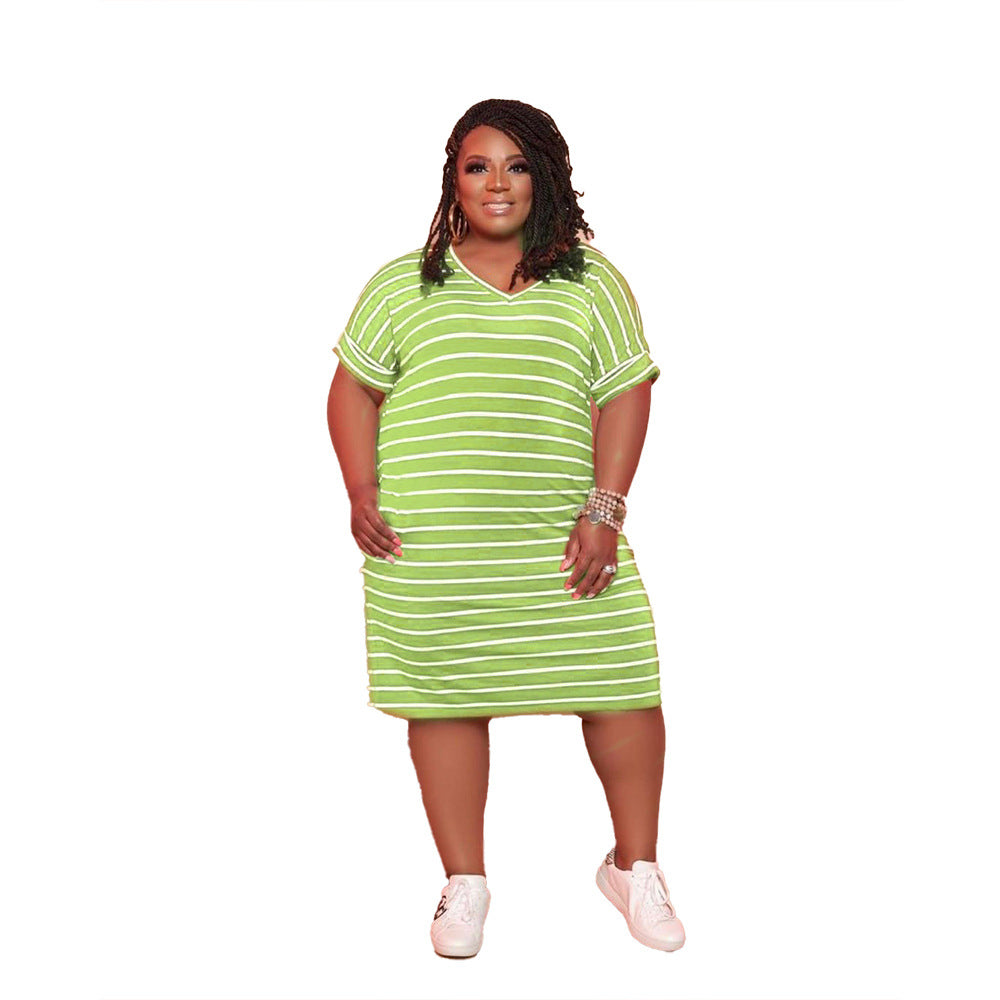 Striped Printed Dress Plus Size Women's Clothing