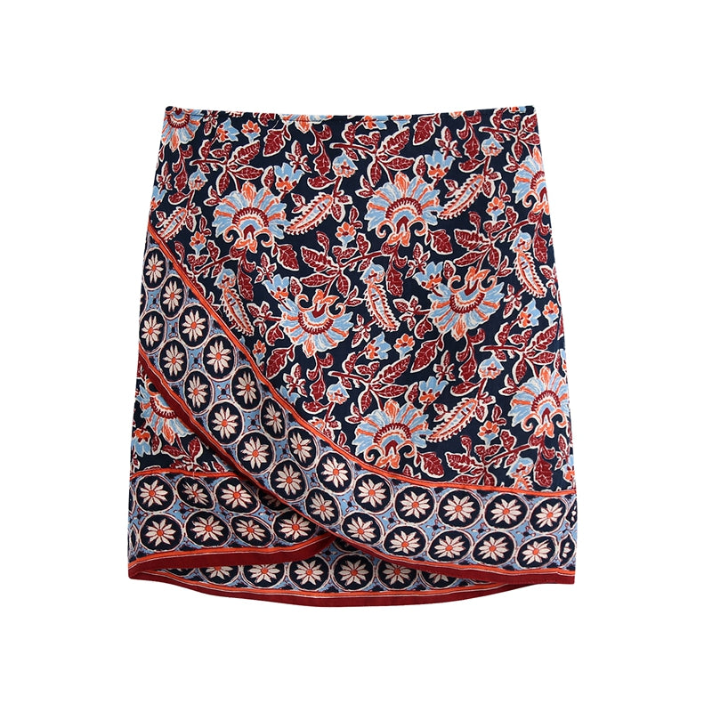 Retro Ethnic Print Sarong Short Skirt