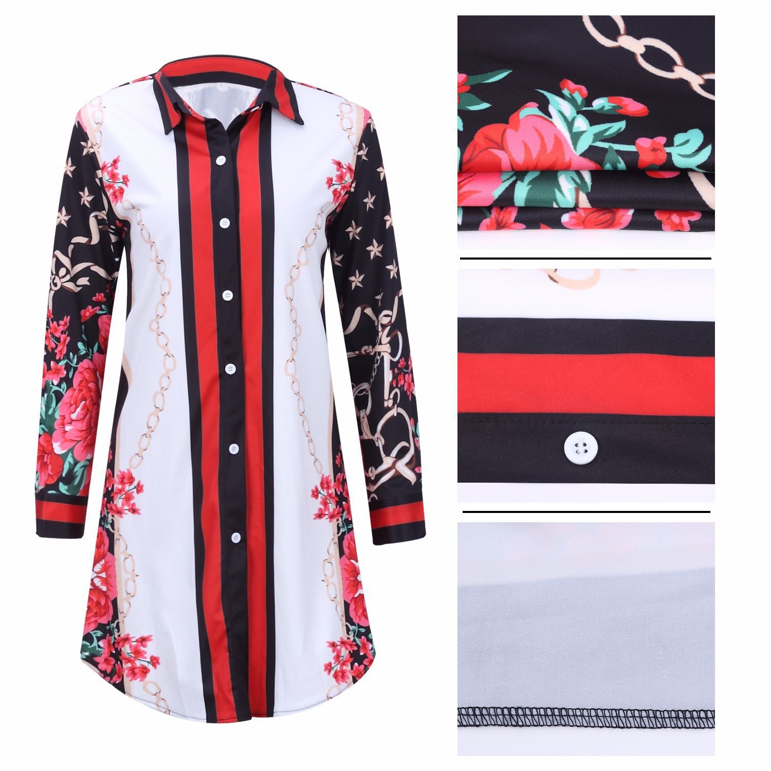 Printed shirt dress multicolor women's clothing