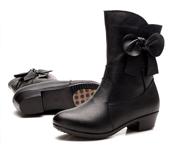 Boots Leather Non-slip Female Bow Large