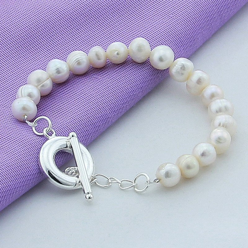 Silver Plated White Pearl Bracelet Jewelry