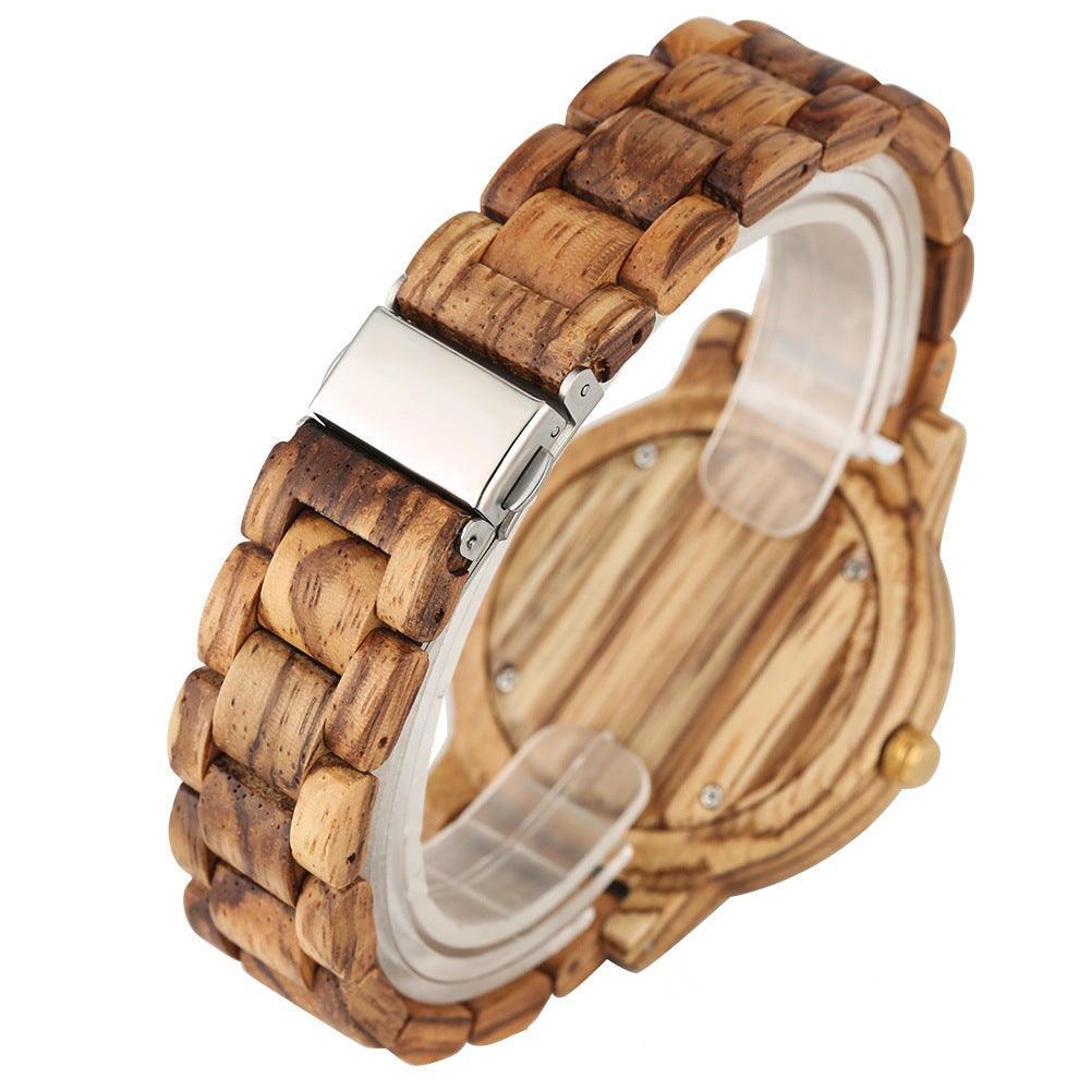 Women's large dial wooden watch