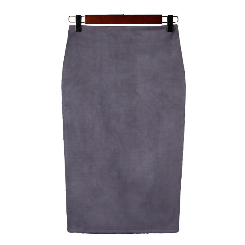 Solid color split deerskin velvet skirt