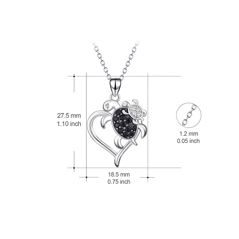 Tortoise mother and child zircon heart necklace