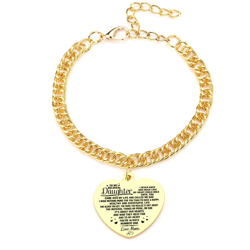 Gold Color To My Daughter Heart Pendant Thick Chain Bracelets For Women