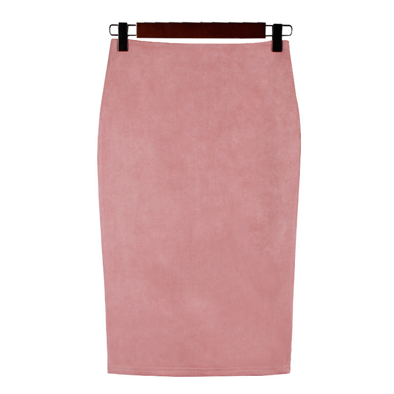 Solid color split deerskin velvet skirt