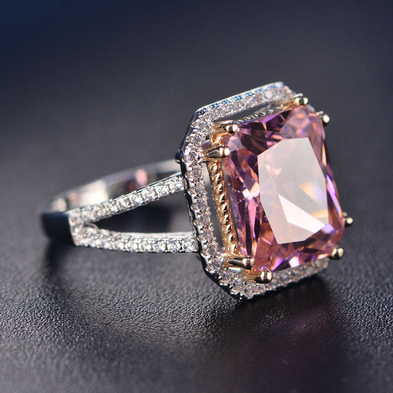 Women's square pink full diamond ring