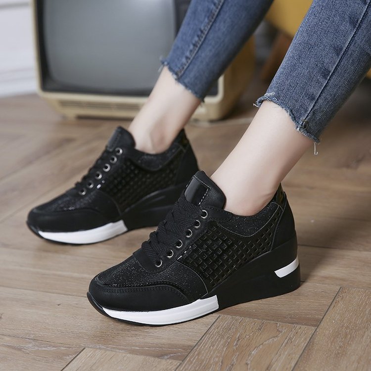 Sequined cutout heightened sneakers