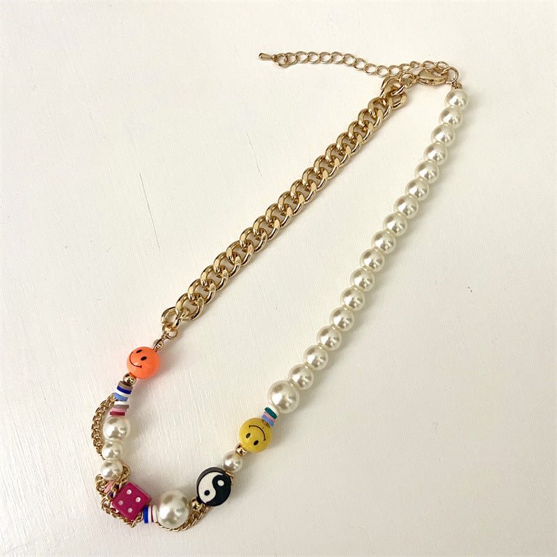 Lucky Necklace Smiley Chocker Y2k Yin And Yang Rainbow Creative Cuba Chain