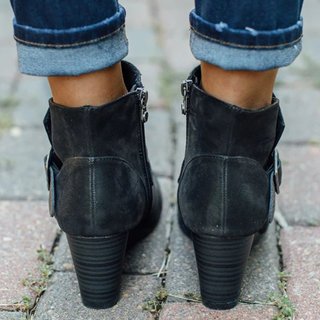 Fashion Platform Round Toe Wedge Heel Ankle Boots Side Zipper Buckle