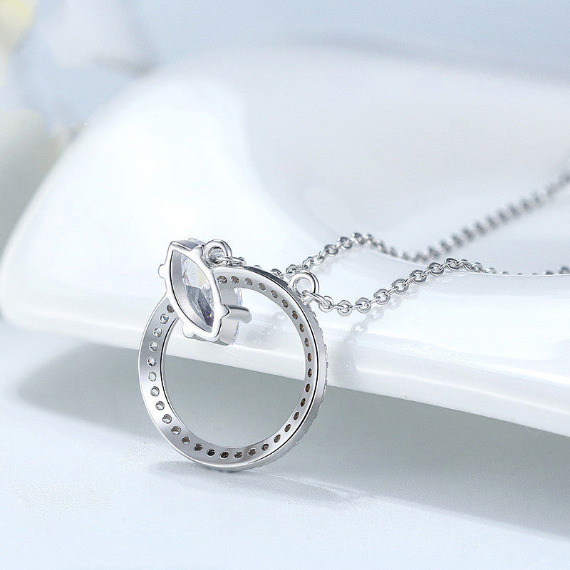 925 Sterling Silver Diamond Hollow Necklace Women