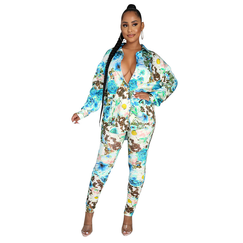 Fashion Casual Sexy Print Long Sleeve Two-Piece Suit