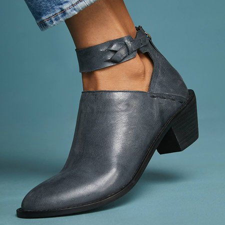 Women Plus Size Chunky Heel Booties Daily Zipper Boots