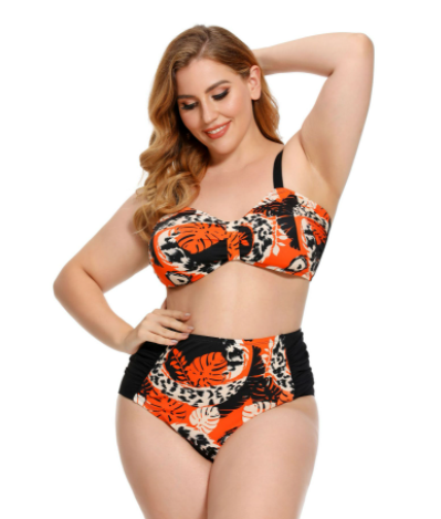 Plus Size Ruched Bikini Floral Printed Swimsuit Europe And America