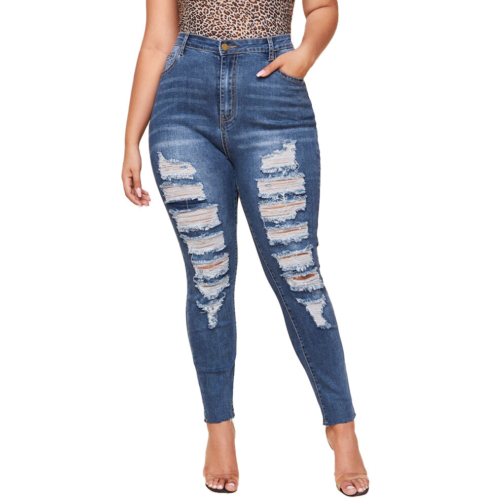 Washed Ripped Plus Size MM Slim Plus Size Pencil Pants