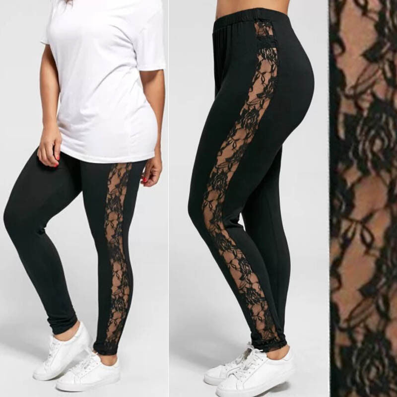 Leggings de encaje calados de mujer sexy de talla grande