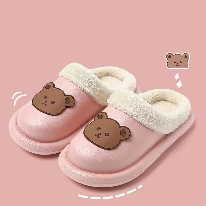 Bear Slippers With Plush Winter Furry Slippers Warm Indoor House Shoes For Women