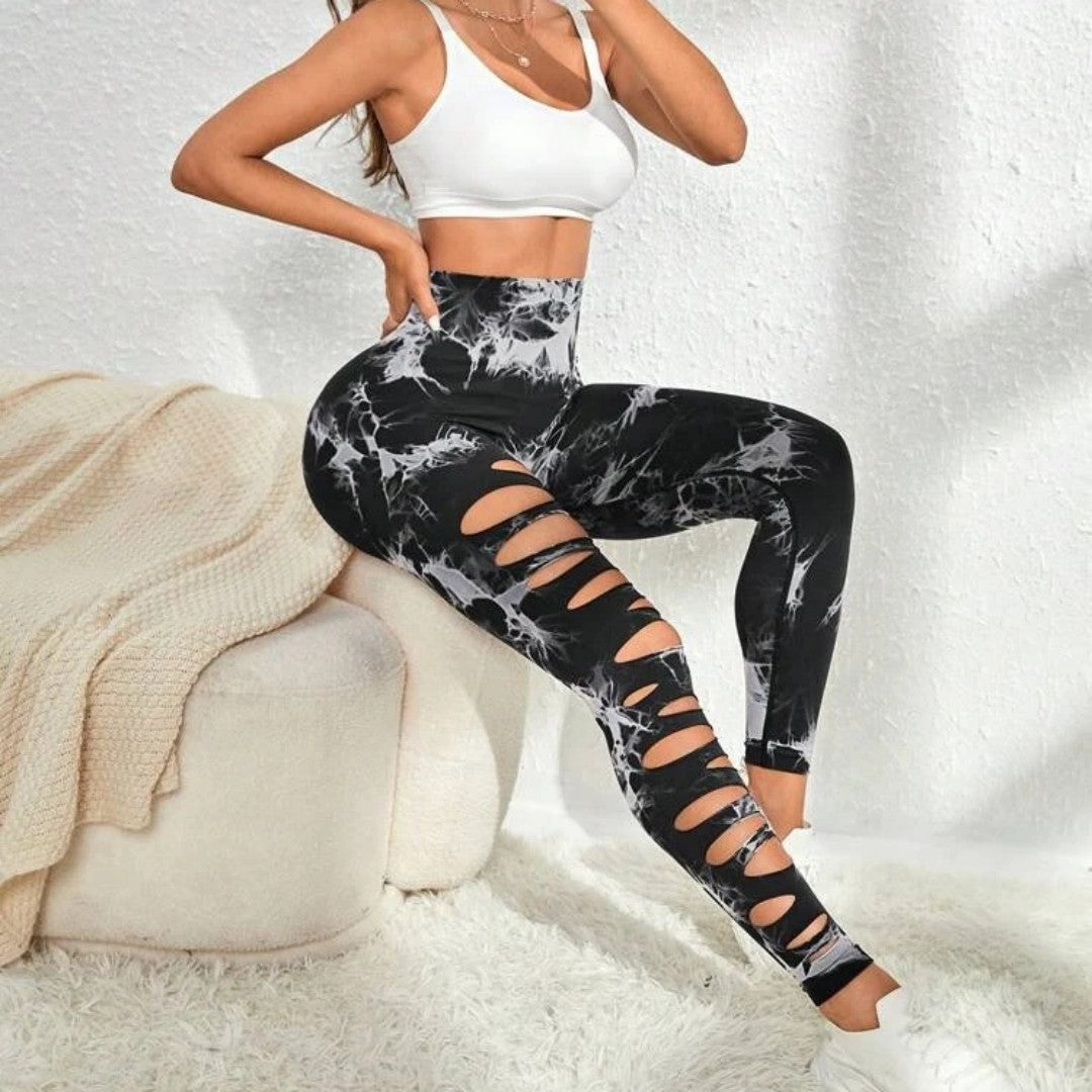 Hollow Tie-dye Yoga Pants High Waist Hip Lift Fitness Pants