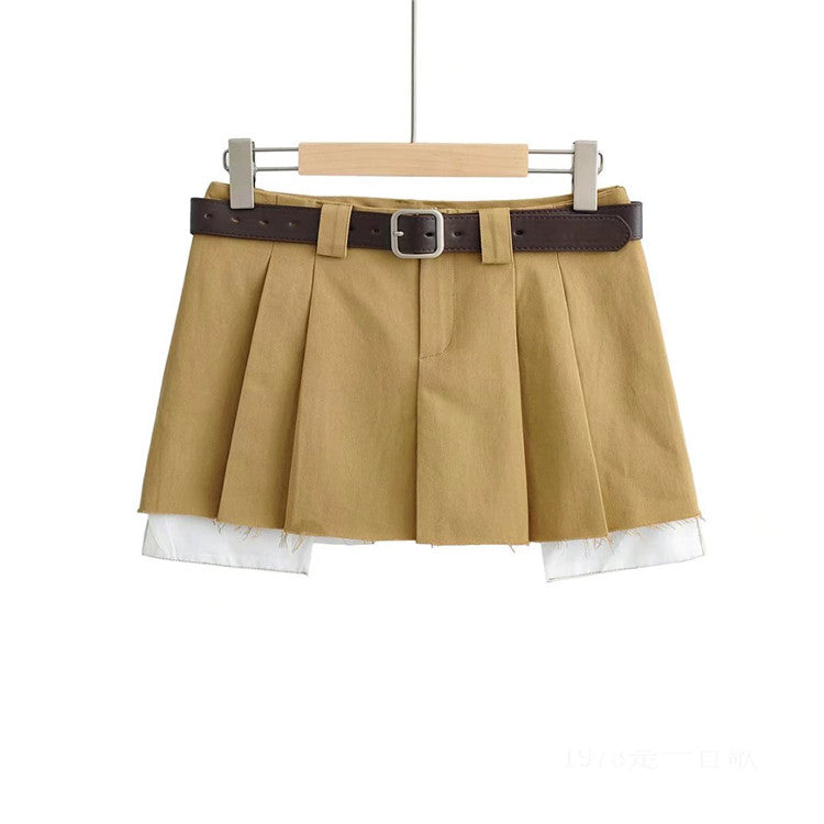 Fake Two-piece Low-waisted Workwear Pleated Skirt