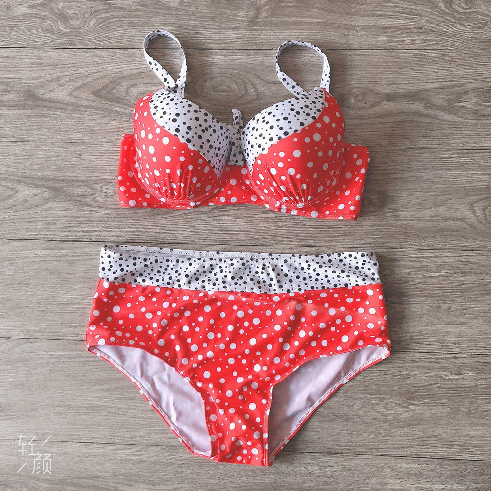 Retro Polka Dot Bikini Sexy Large Size Split Conservative Slim Swimsuit