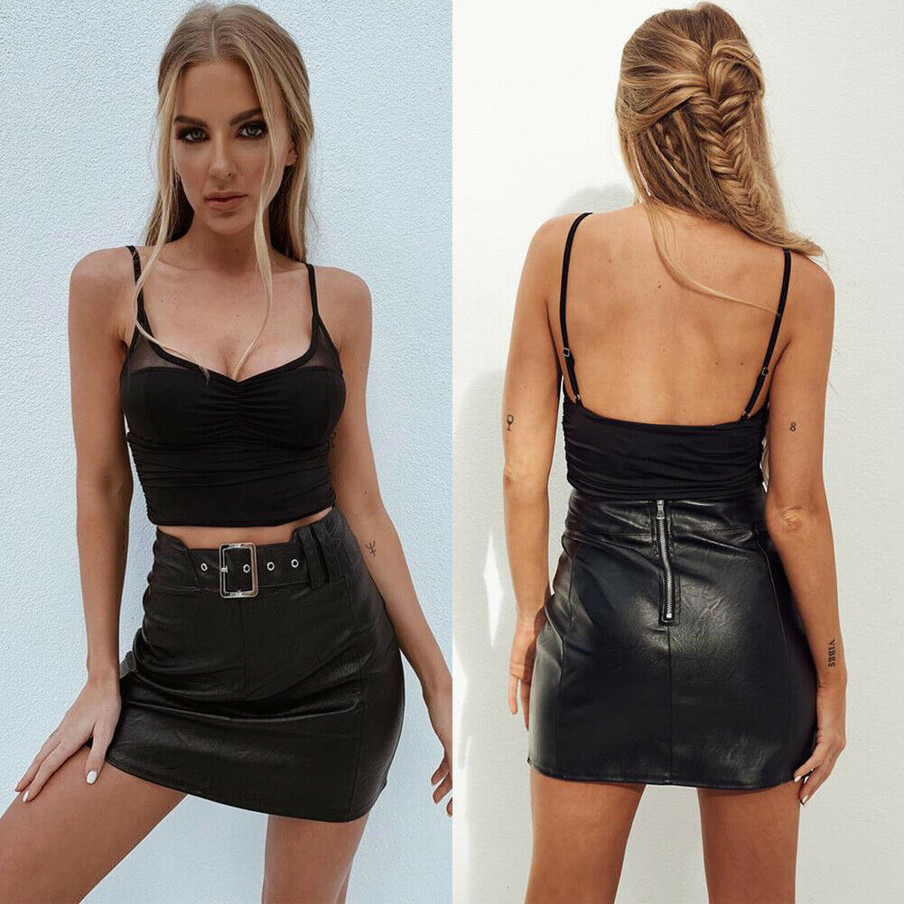 PU leather high waist slim hip skirt