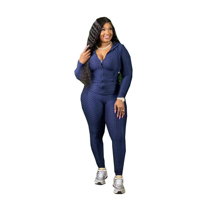 Solid Color Women Plus Size Two Piece Set Sport Suit