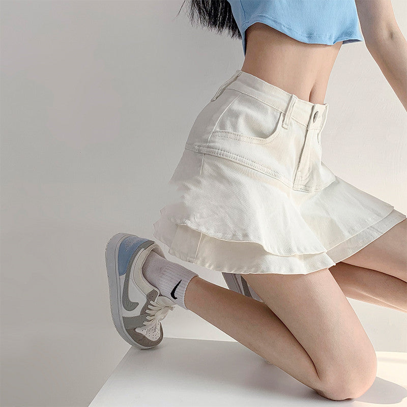 Women's White High Waist Denim Skirt