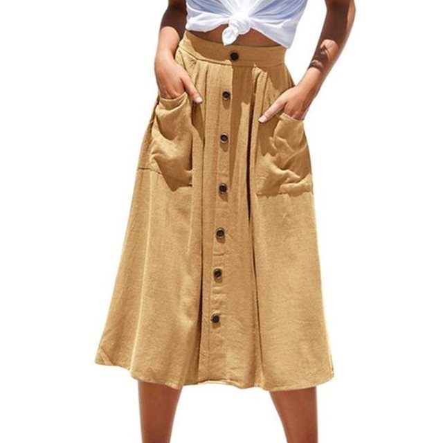 Single Breasted Buttons Midi Skirt Pocket