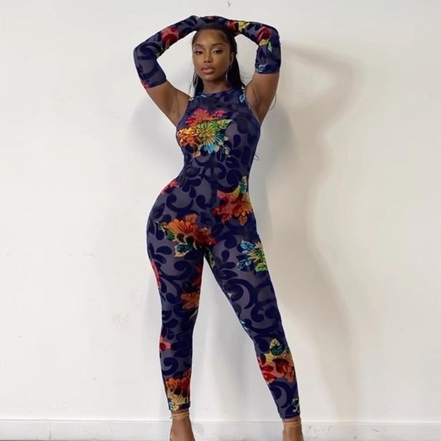 Women's Fashion Printed Tight Casual Jumpsuit