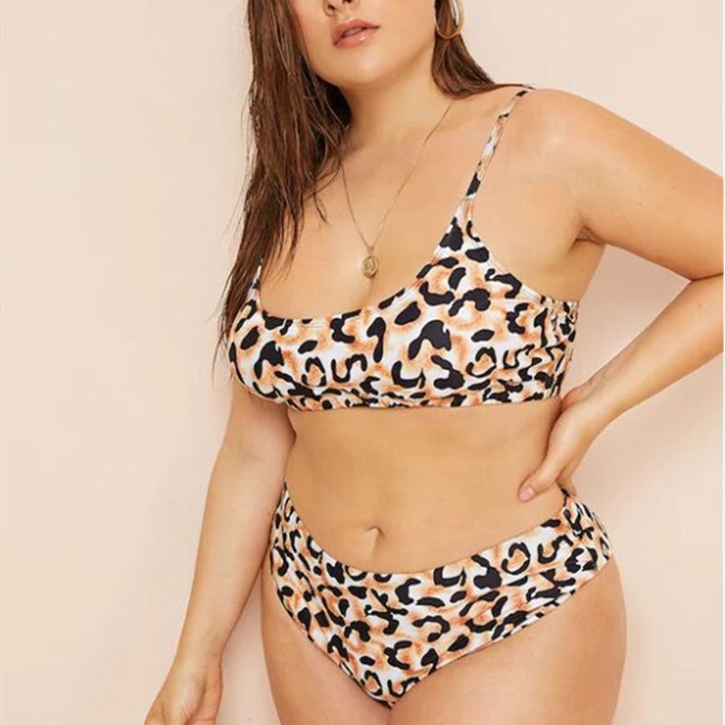 Plus size triangle split leopard print bikini