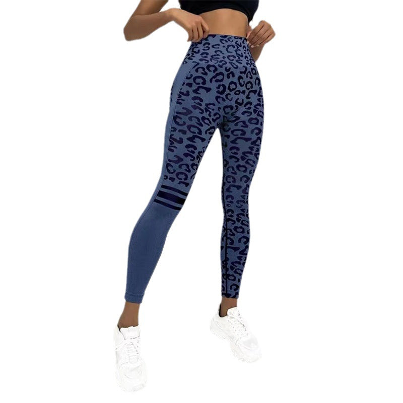 Chemical Fiber Blend Leopard Print Yoga High Waist Tights Fashion Sports Seamless Trousers Fitness Pants