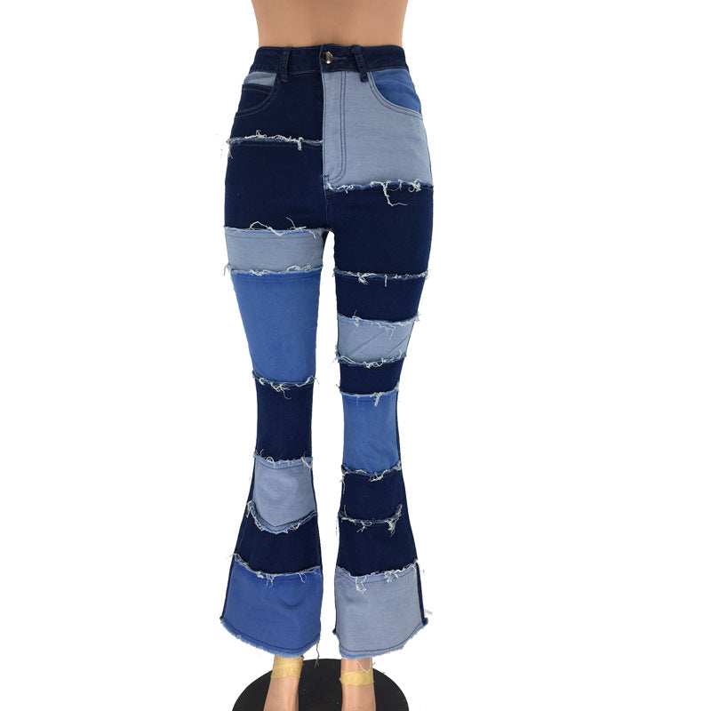 Patchwork high-rise flared jeans