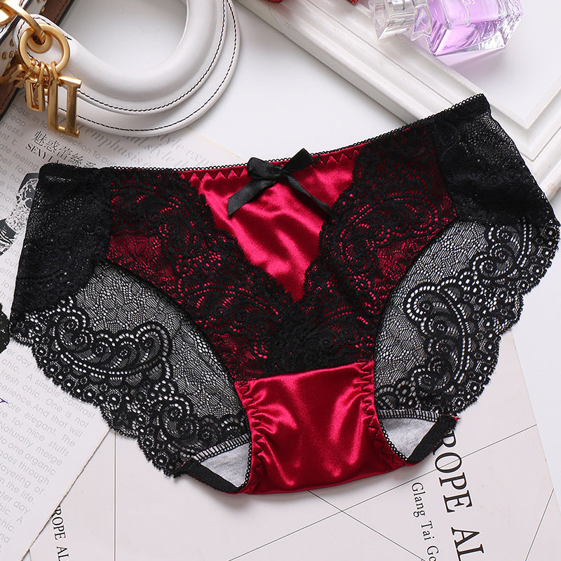 Hollow Transparent Lace Sexy Mid-waist Seamless Breathable Ice Silk Panties