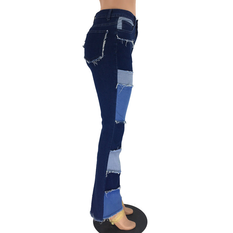 Patchwork high-rise flared jeans