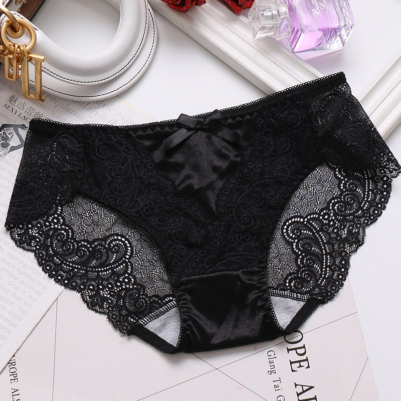 Hollow Transparent Lace Sexy Mid-waist Seamless Breathable Ice Silk Panties