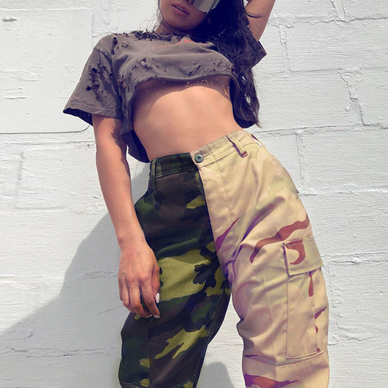 Sexy Pocket Cargo Pants for Women's Clash Camo Casual Pants