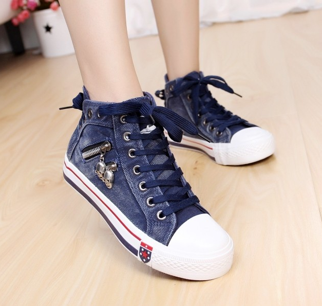 Women's zipper high-top canvas shoes