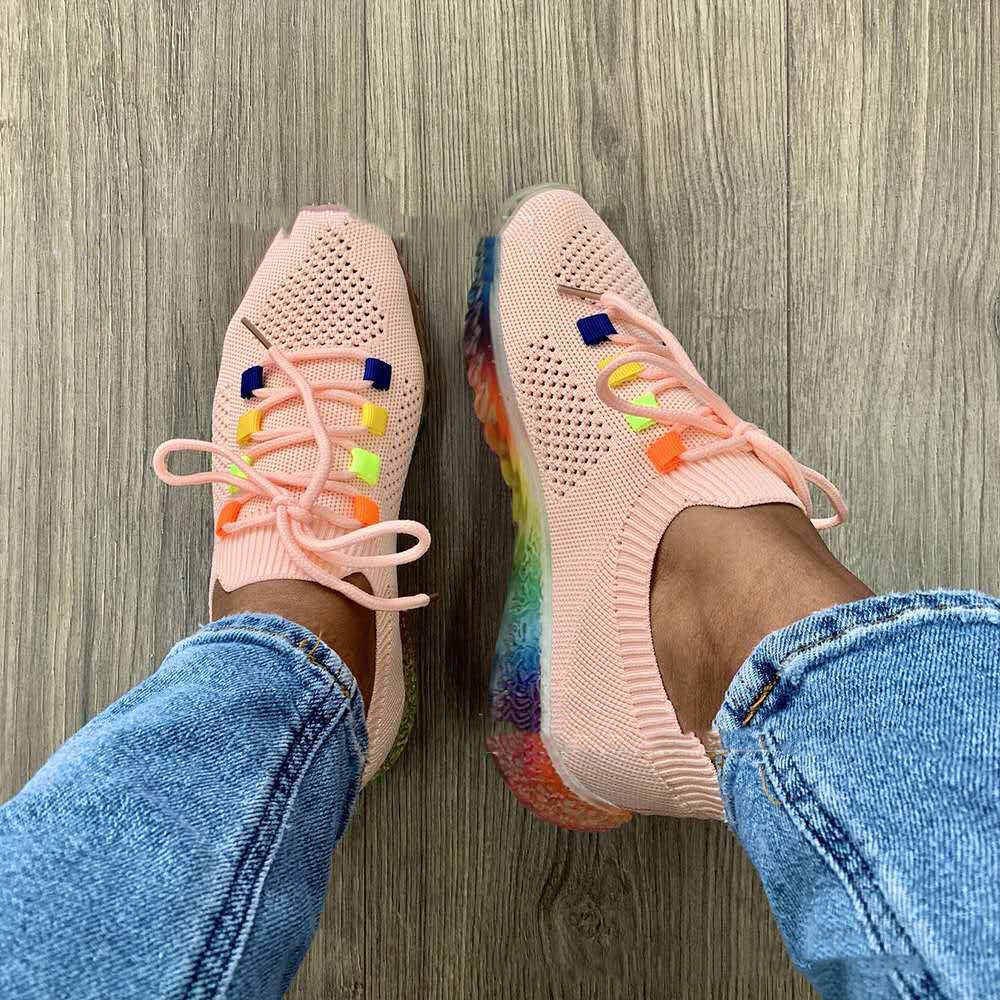 Candy color cross-lace sneakers