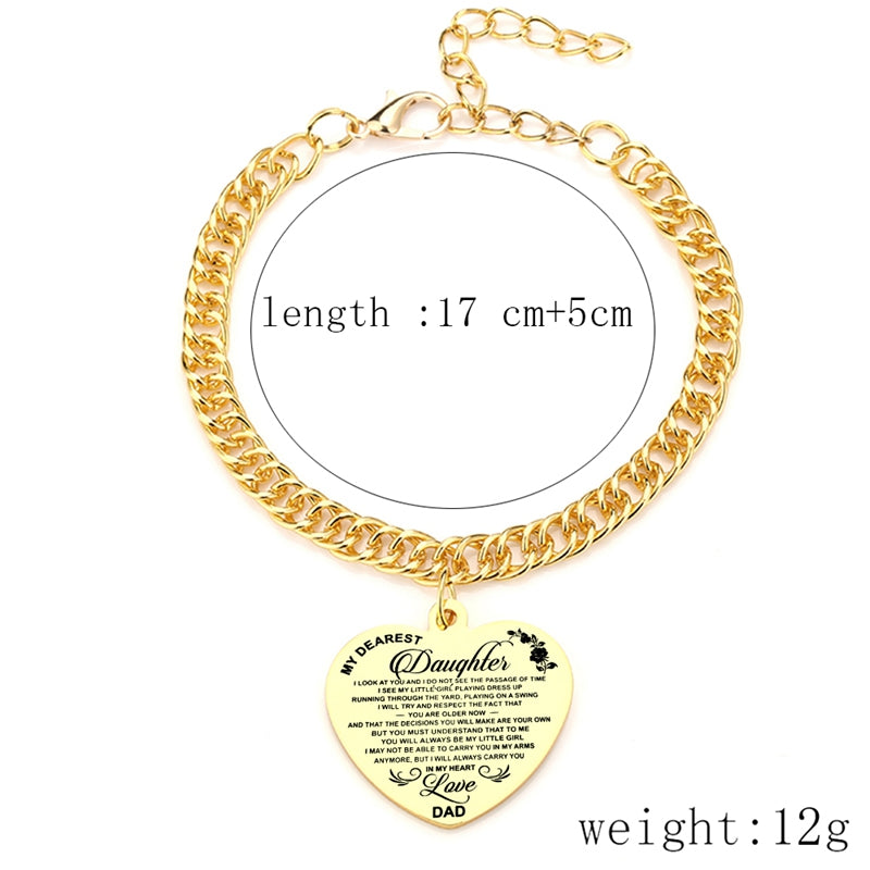 Gold Color To My Daughter Heart Pendant Thick Chain Bracelets For Women