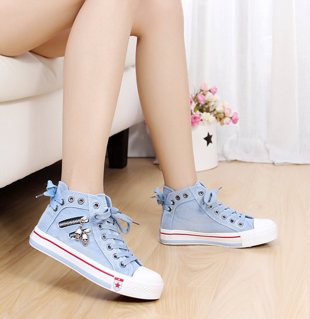 Women's zipper high-top canvas shoes