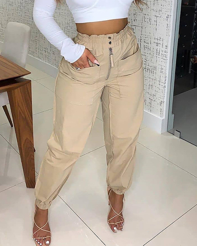 European And American New Women's Apricot Casual Pants