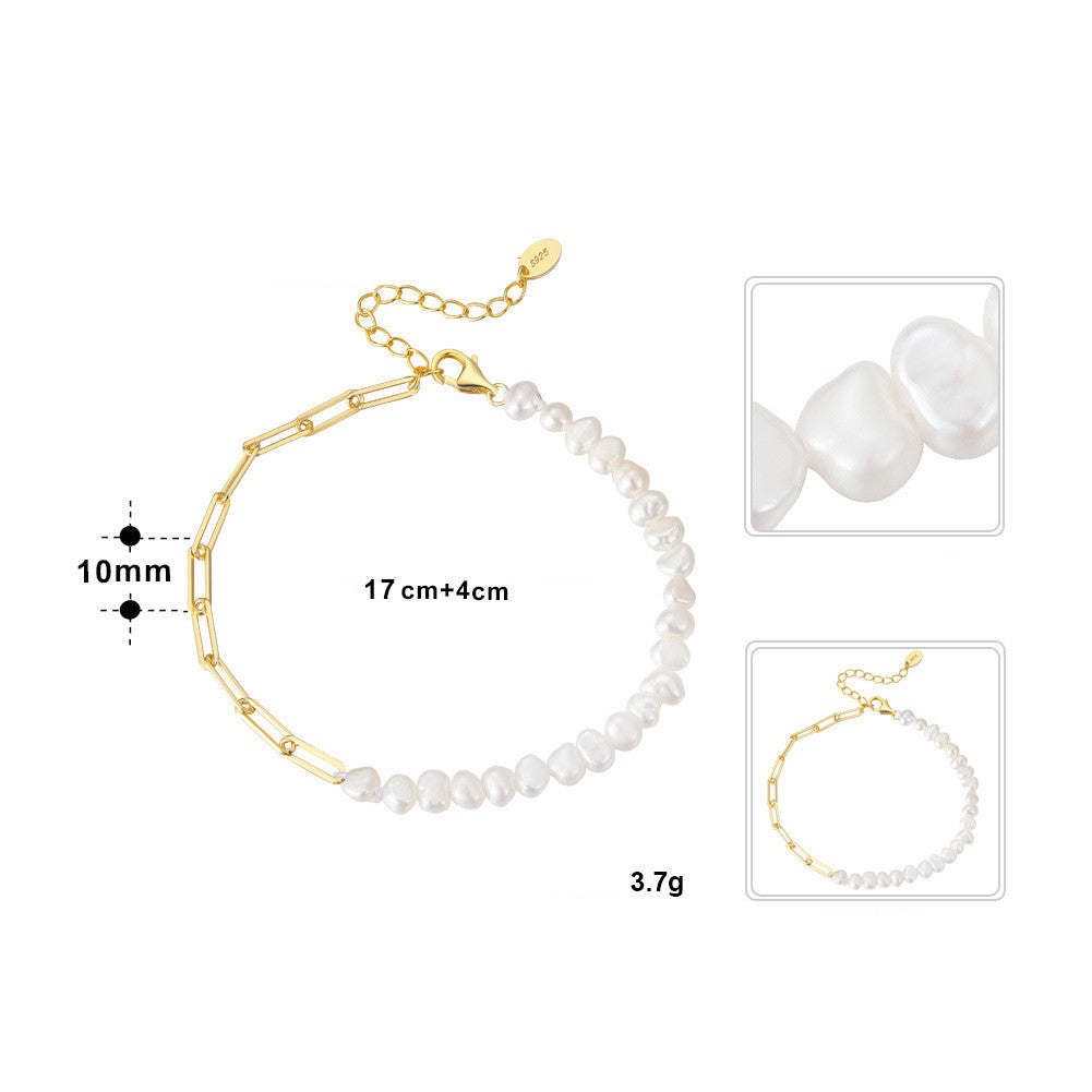 Creative Sterling Silver Natural Freshwater Pearl Necklace Bracelet