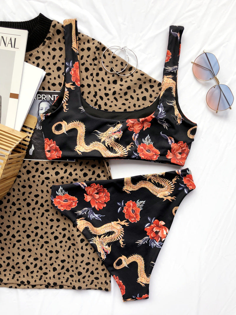 Bikini Print Swimsuit Thin Belt Briefs