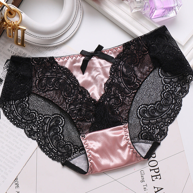 Hollow Transparent Lace Sexy Mid-waist Seamless Breathable Ice Silk Panties