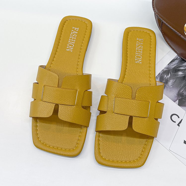 Women's Fashion Leather Outer Wear Square Head Sandals