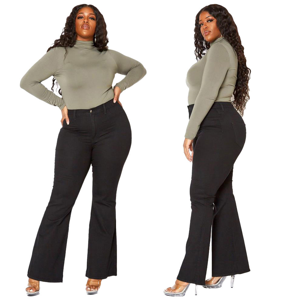 Women's Fashion Slim Fit Wide Leg Plus Size Flare Jeans