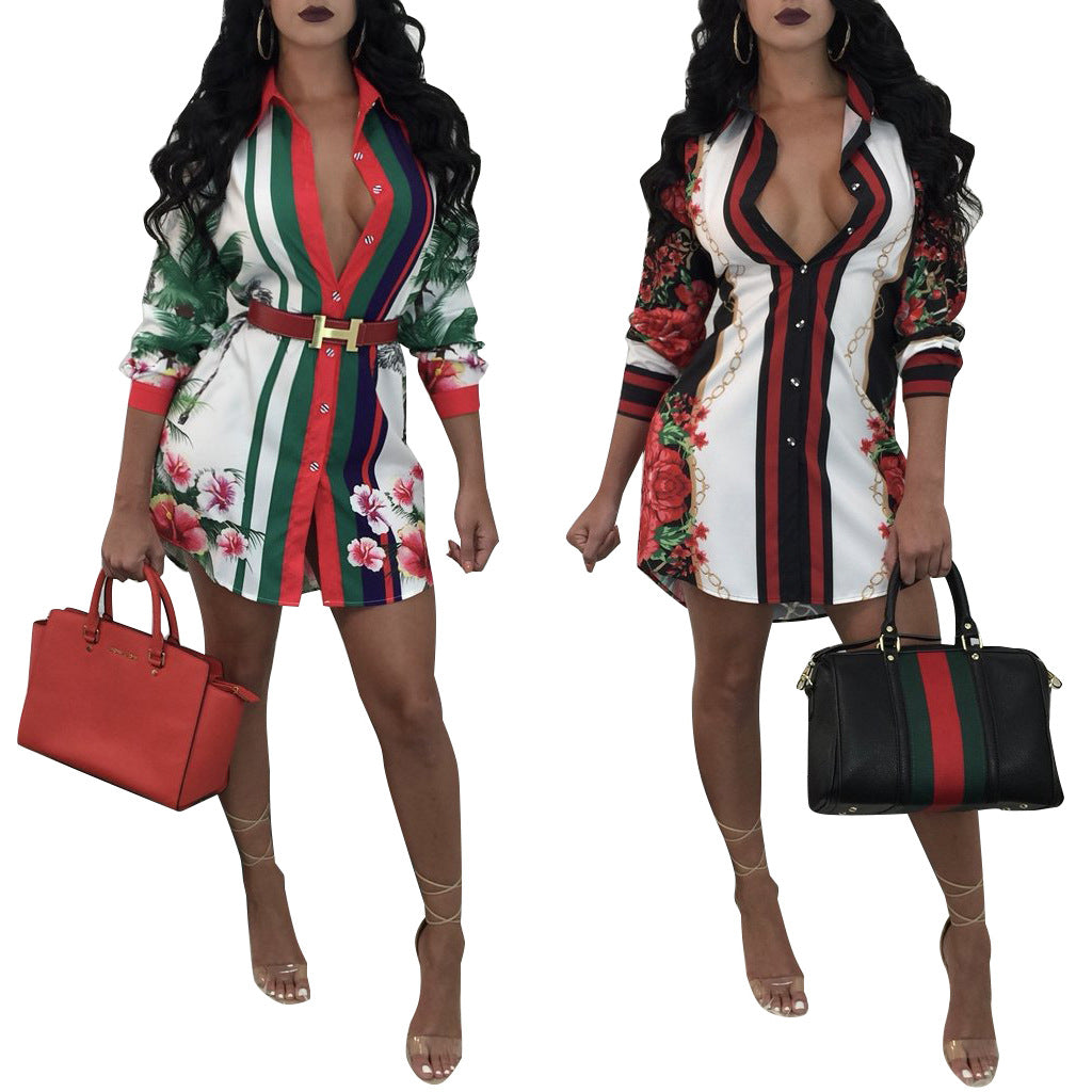 Printed shirt dress multicolor women's clothing